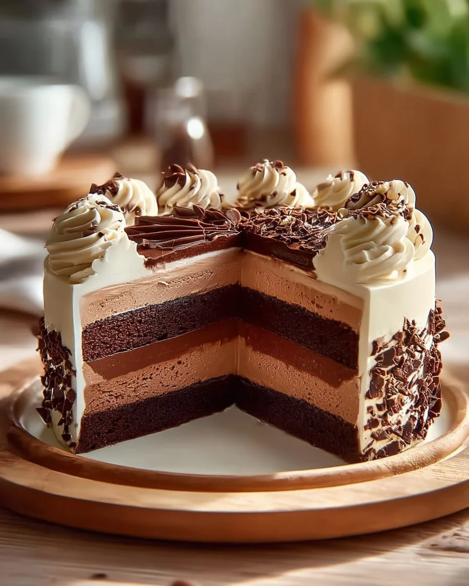 Decadent chocolate layer cake with rich chocolate frosting and layers