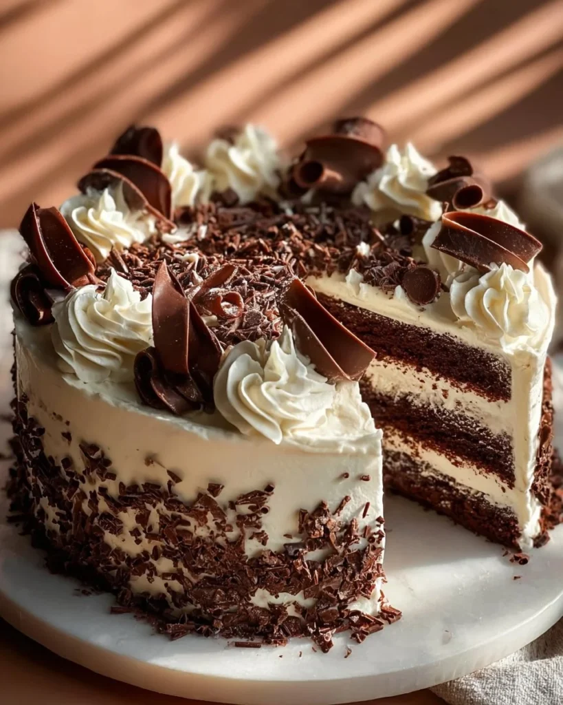 Decadent chocolate layer cake with creamy frosting and rich chocolate layers