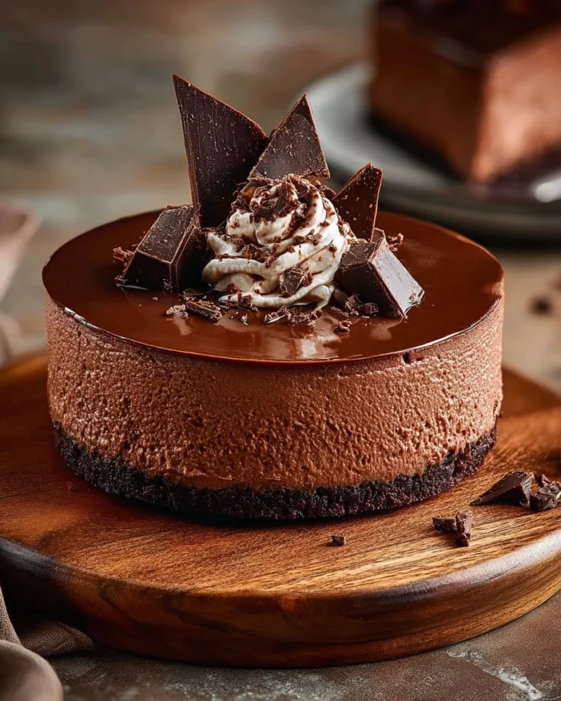 Decadent chocolate mousse cake with rich layers and silky smooth texture