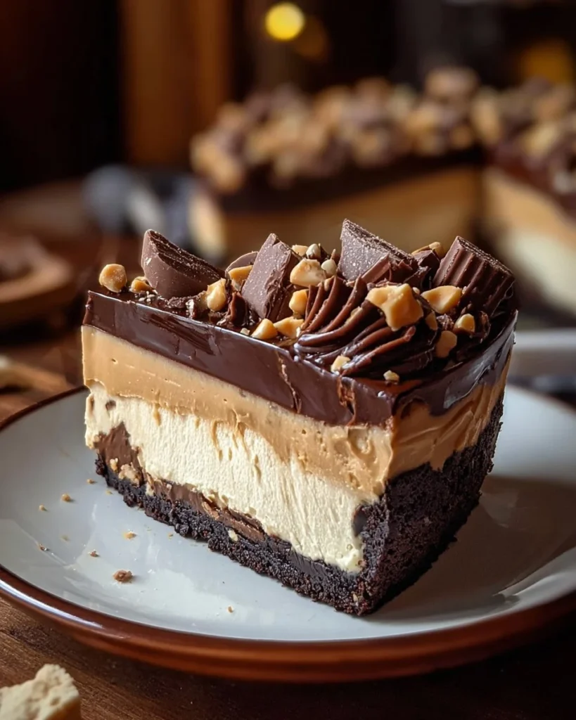 Decadent Chocolate Peanut Butter Fantasy Pie with chocolate drizzle