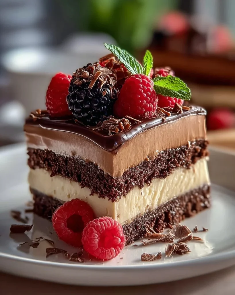 Decadent no-bake brownie cheesecake with a rich chocolate layer