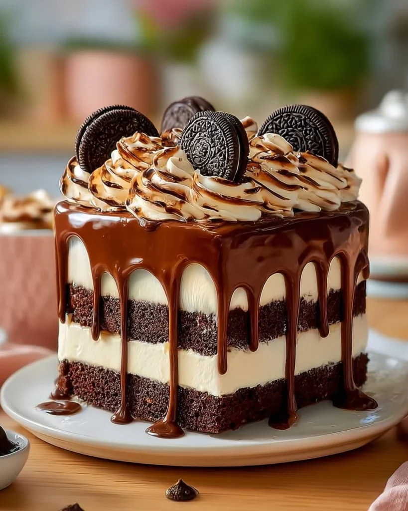 Decadent Oreo Chocolate Cake with layers of chocolate and Oreo frosting