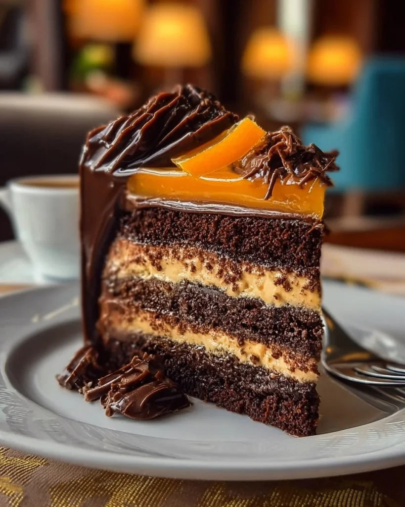 Delicious chocolate orange cake topped with zesty orange slices