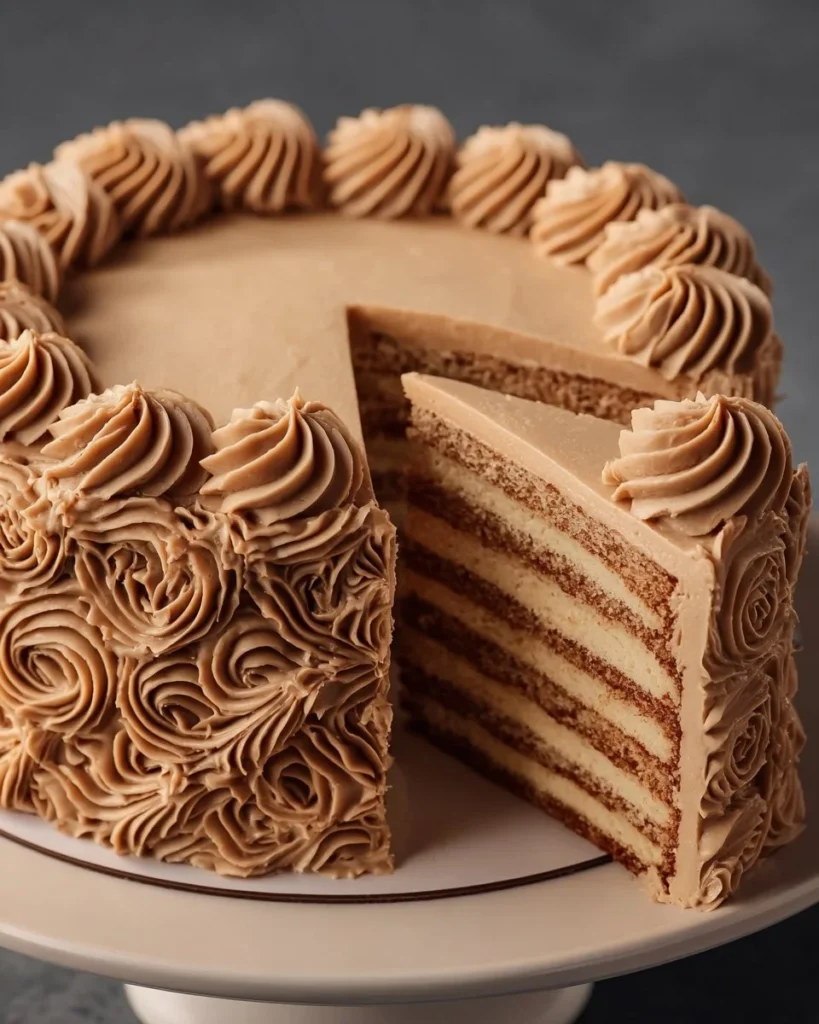 Delicious coffee cream cake with rich frosting and coffee flavor