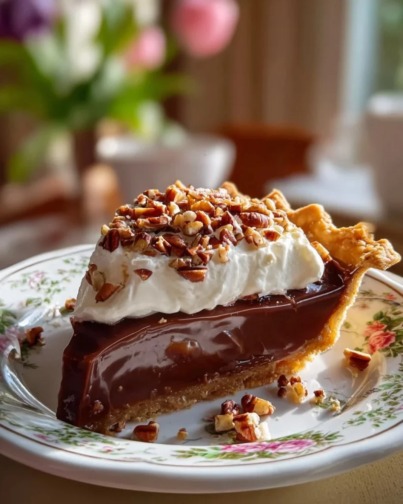 Delicious condensed milk pecan pie with a sweet glaze served on a plate
