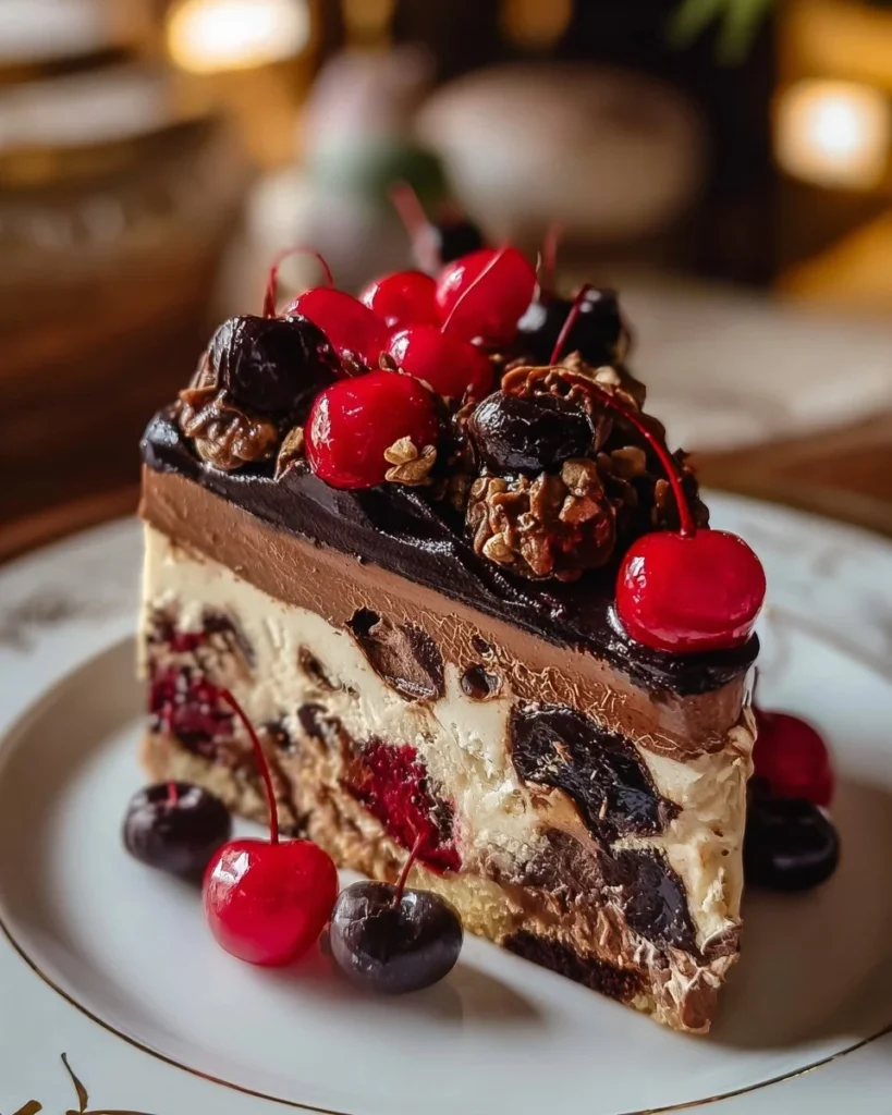 Slice of white chocolate raspberry cake topped with fresh raspberries