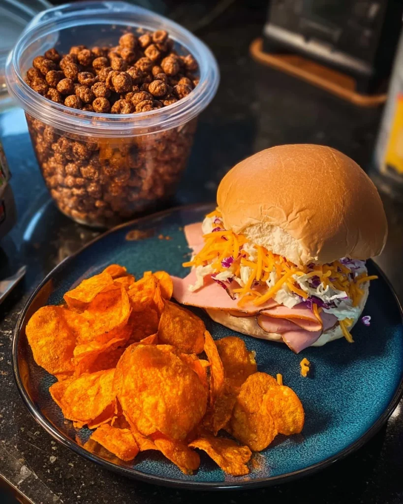 Delicious Double Decker Bologna Sandwich layered with toppings