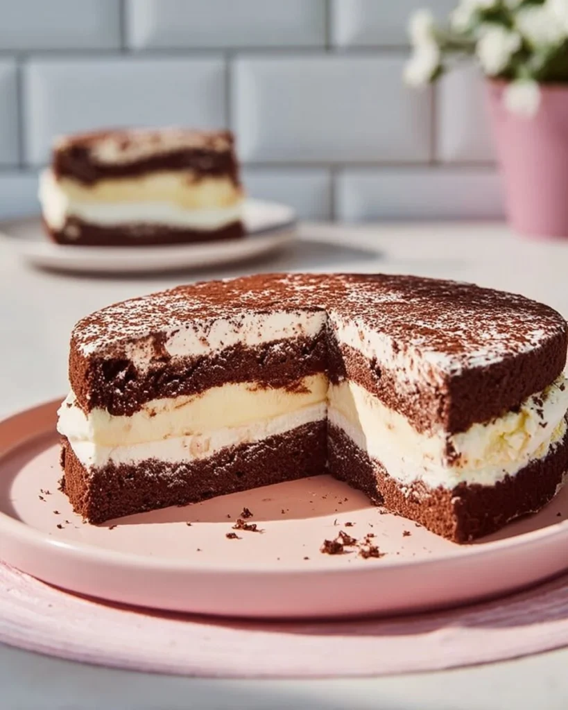 Easter cake with eggnog decorated with colorful eggs and spring flowers.