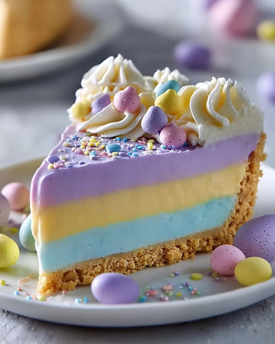 Easter Magic Jell-O Pie with colorful layers and whipped cream topping