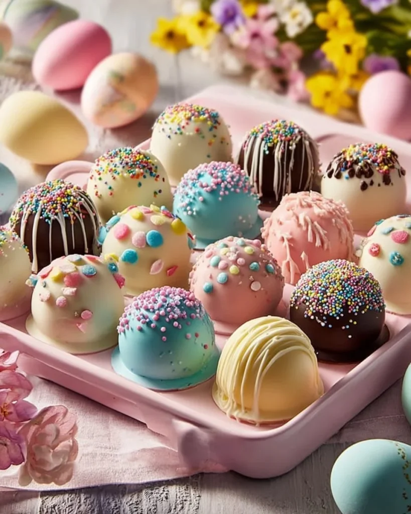 Delicious Easter Oreo Truffle eggs decorated for the holiday.