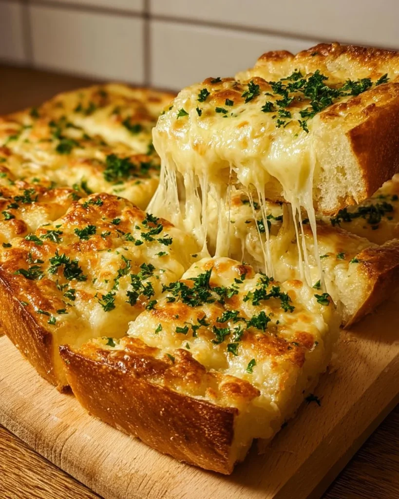 Delicious easy cheesy garlic bread fresh out of the oven