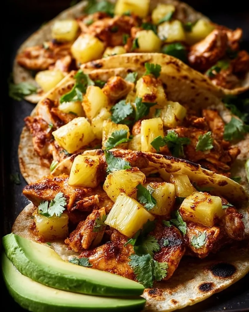Easy chicken tacos with pineapple served on a plate