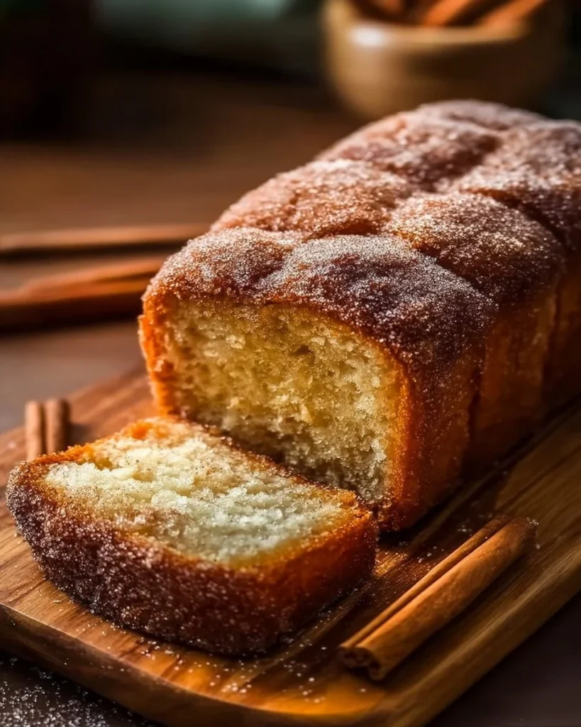 Freshly baked homemade cinnamon sugar donut bread on a plate