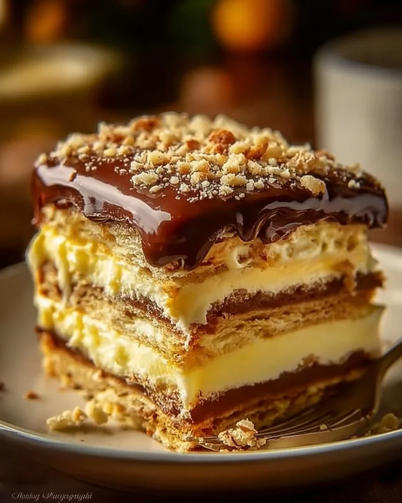 Delicious easy layered biscuit pudding served in a dessert dish
