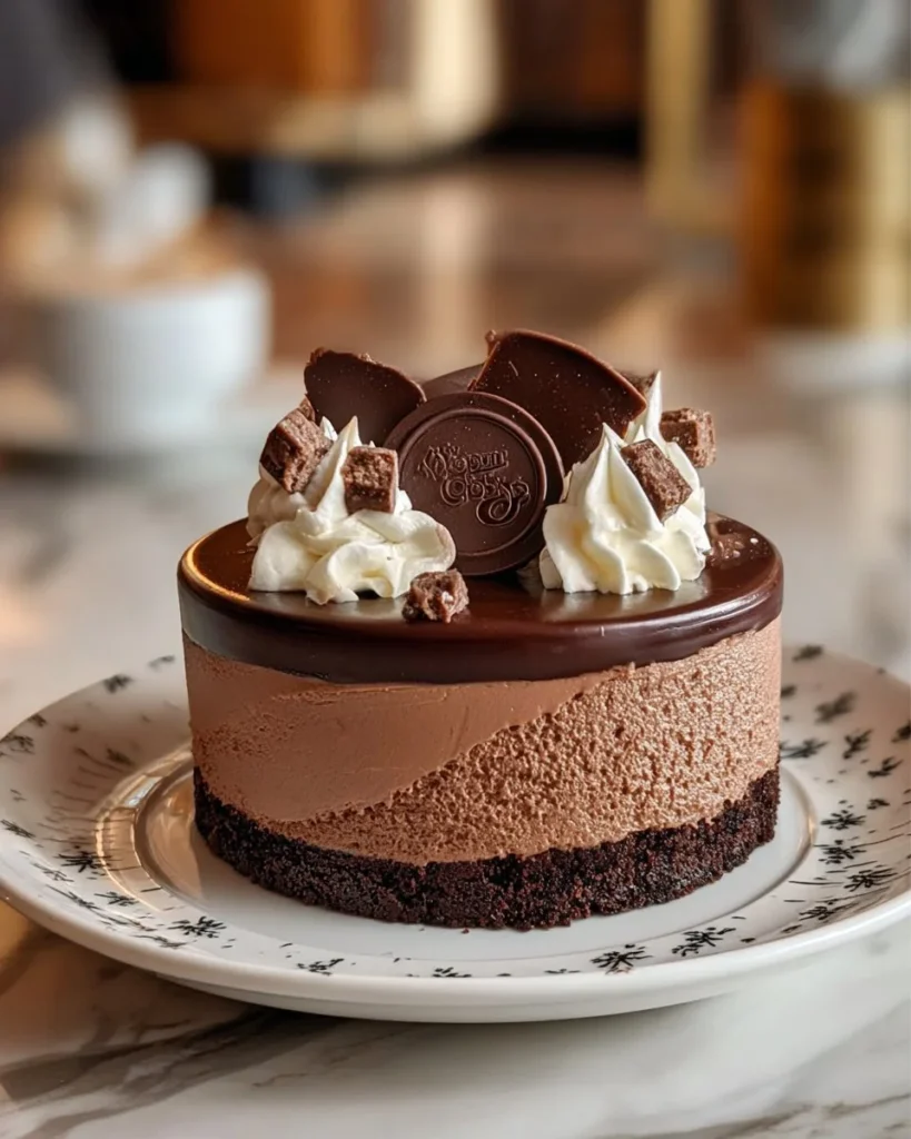 Delicious easy no-bake chocolate cheesecake topped with chocolate shavings