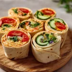 Delicious easy veggie hummus wraps filled with fresh vegetables and healthy ingredients.