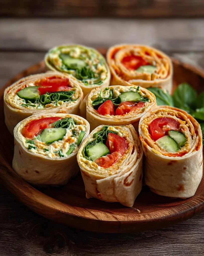 Delicious easy veggie hummus wraps filled with fresh vegetables and hummus