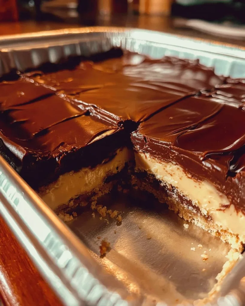 Delicious Eclair Cake layered with cream and chocolate glaze.