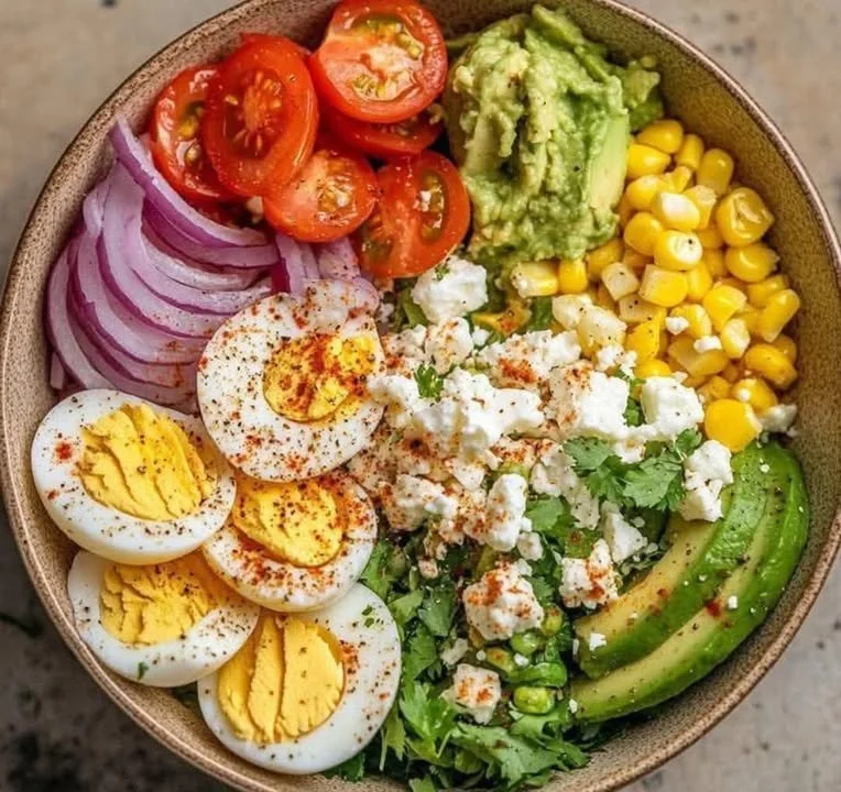 Egg, Avocado and Corn Power Bowl for a healthy meal option