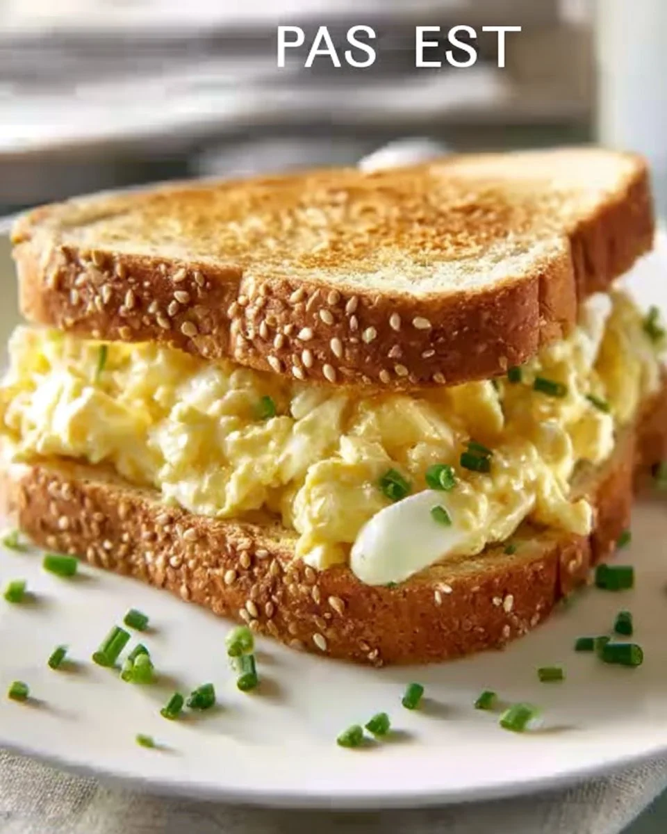 Egg salad sandwich with fresh ingredients on a wooden board