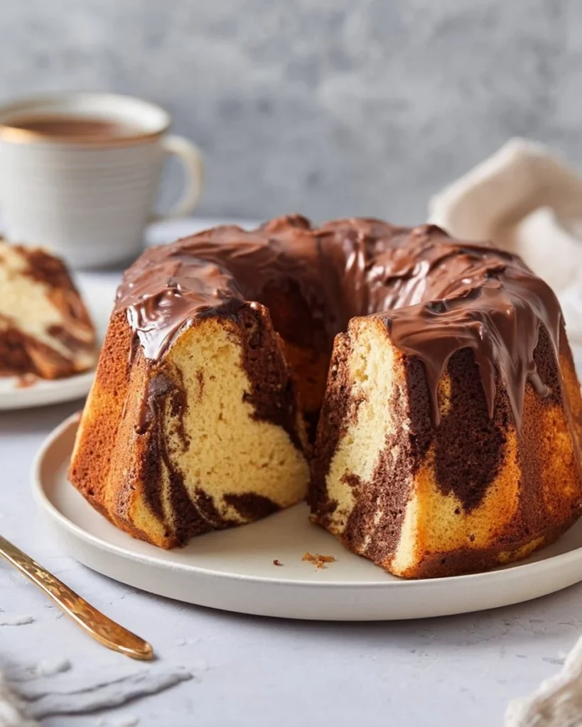 Slice of delicious Eggnog Marble Cake decorated for the holidays