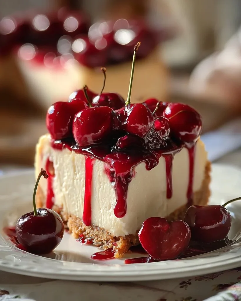Elegant Cherry Cheesecake topped with fresh cherries and creamy filling