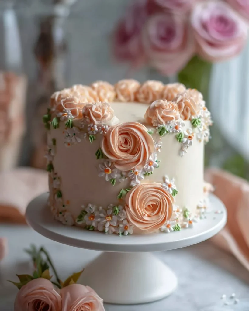 Elegant floral cake design for celebrations with beautiful decorations.