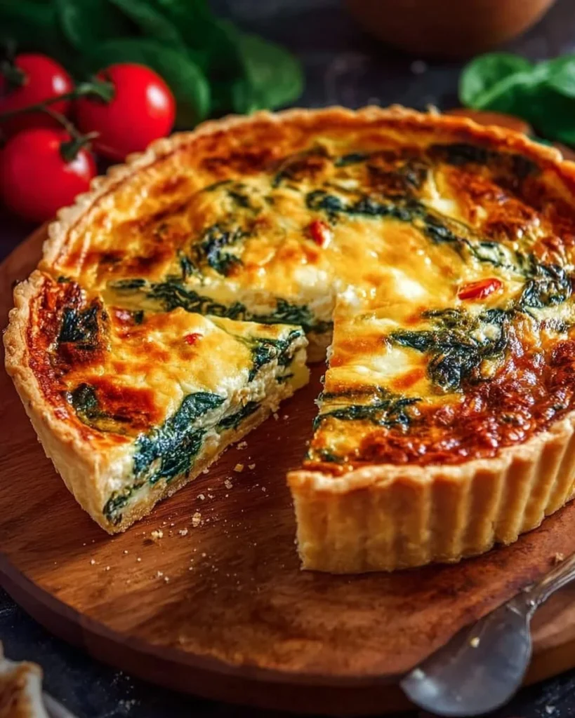 Elegant ricotta and spinach quiche, a delicious savory pie for brunch or dinner