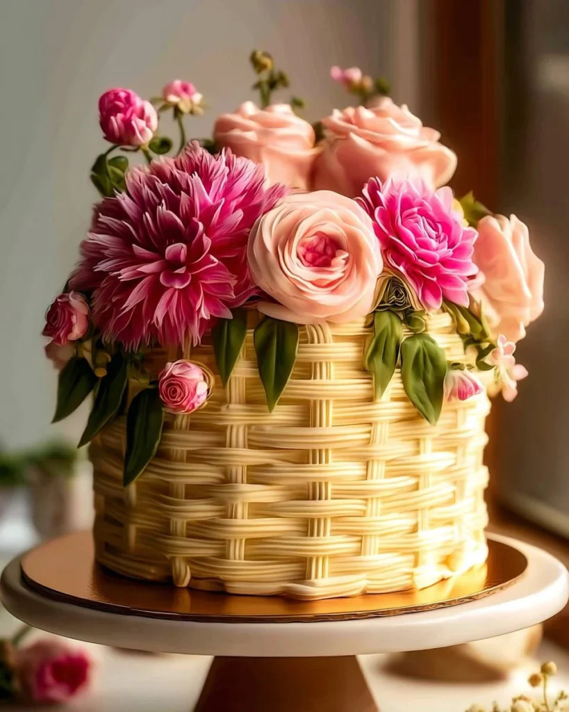 Elegant Rose Basket Cake decorated with beautiful icing roses