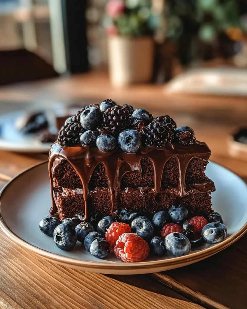 Epic Chocolate Cassis Cake with rich chocolate and cassis glaze