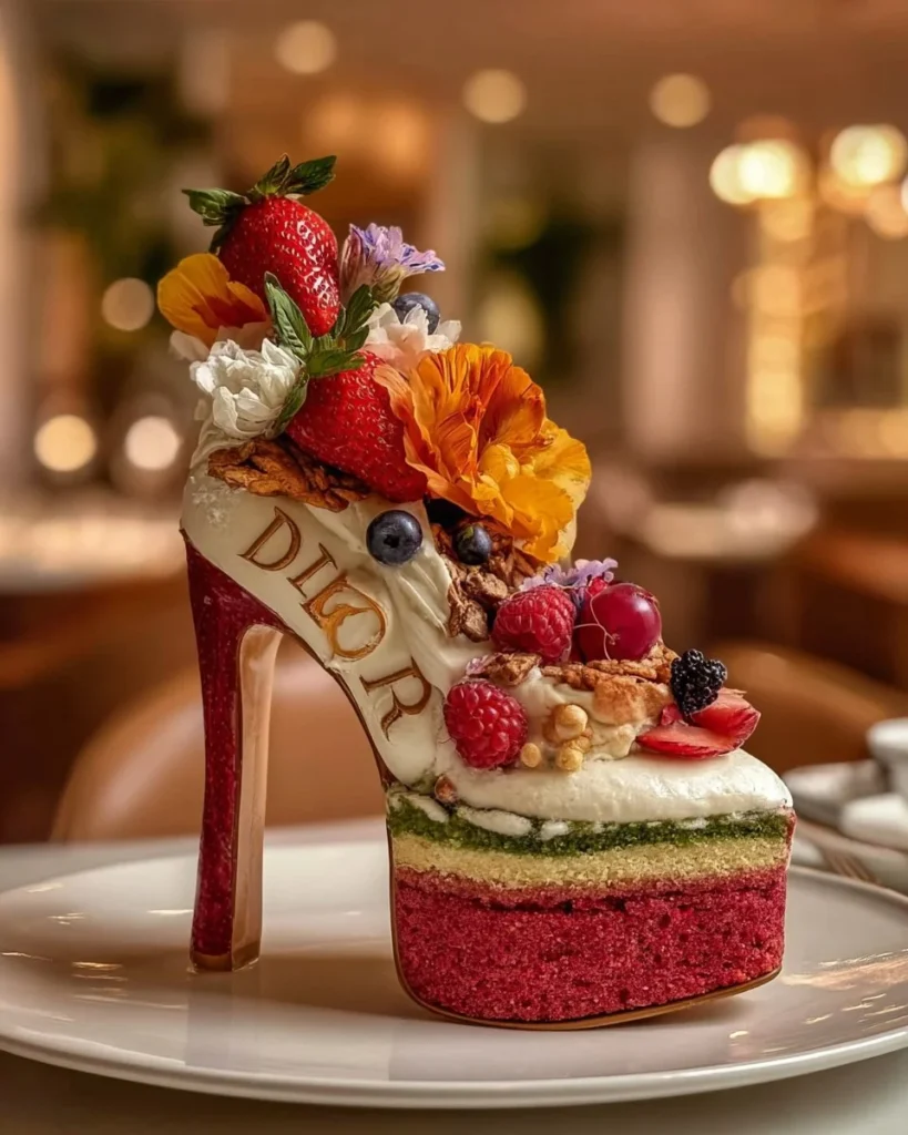Fashion Fruit Heel Cake decorated with fresh fruits for a stylish dessert.