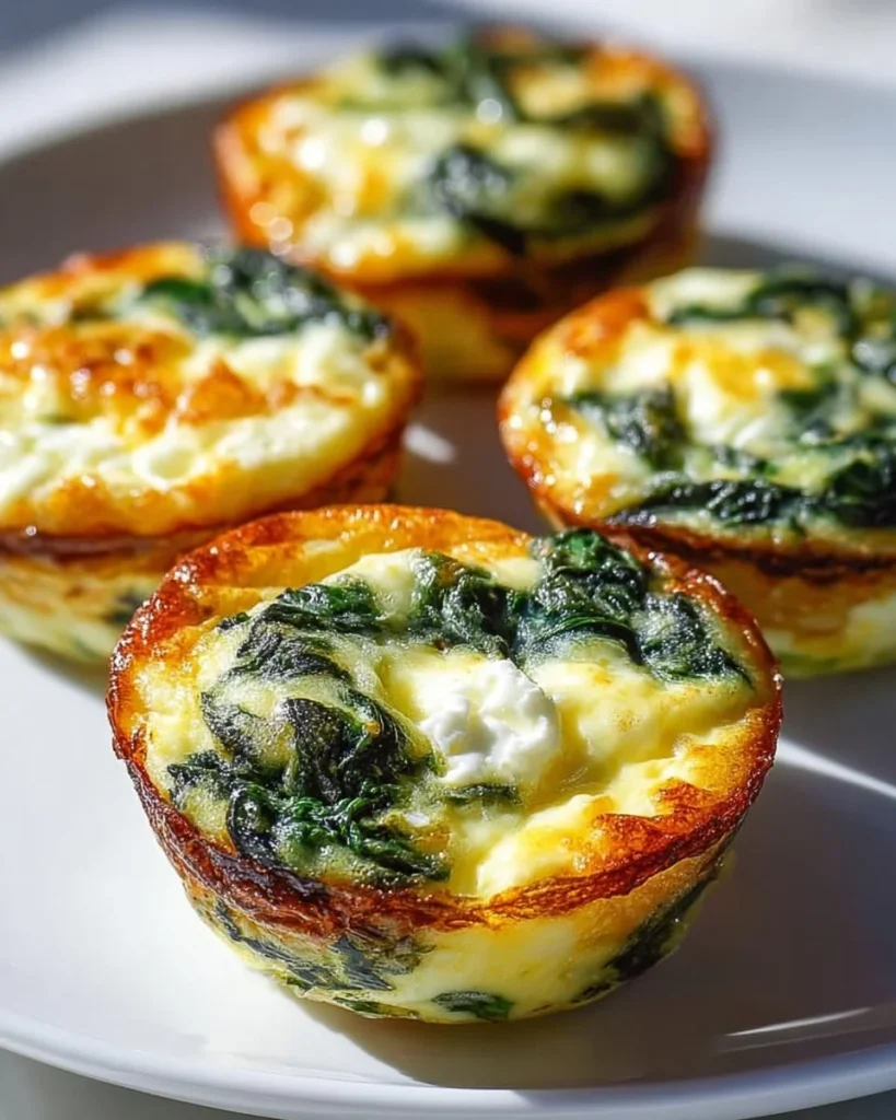 Delicious feta and spinach baked egg cups in a muffin tin.