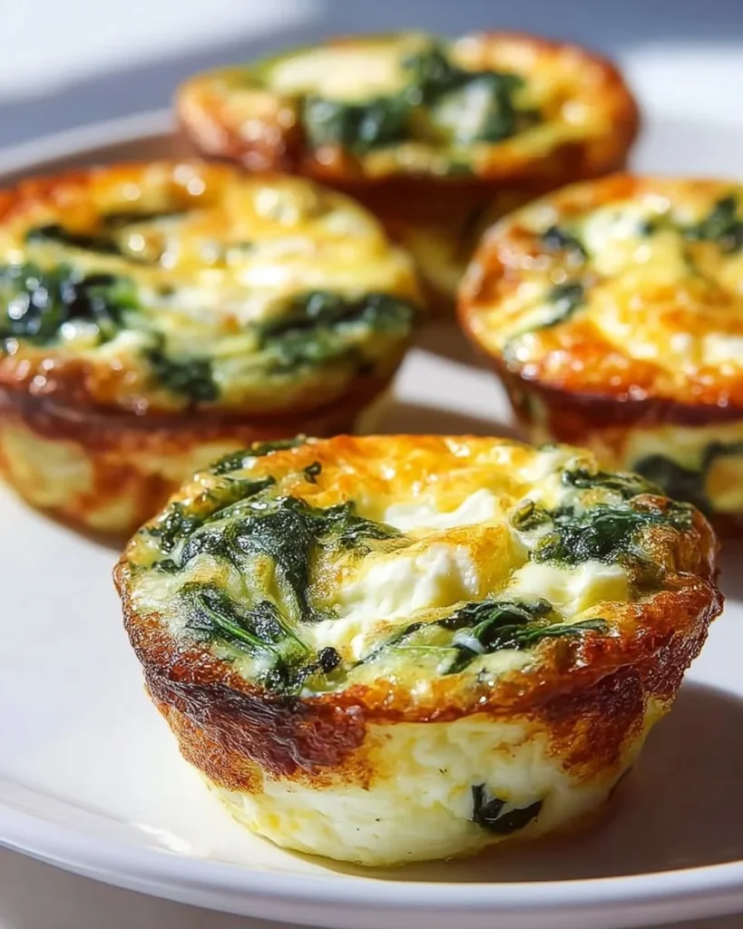 Feta and Spinach Baked Egg Cups garnished with herbs in a muffin tray.