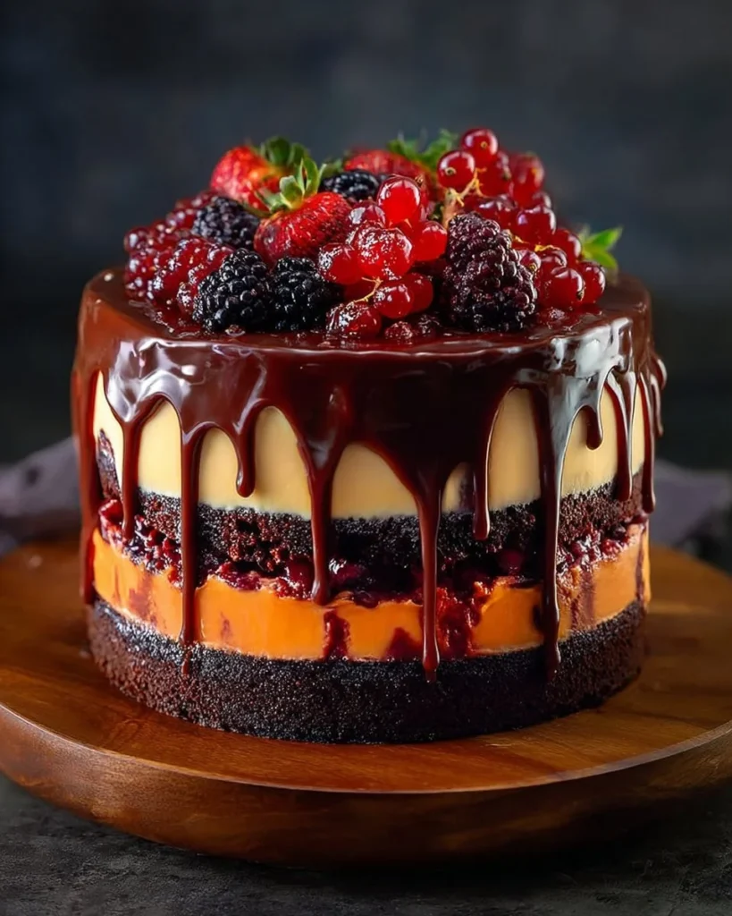 Fire and Blood Layer Cake with vibrant colors and rich textures