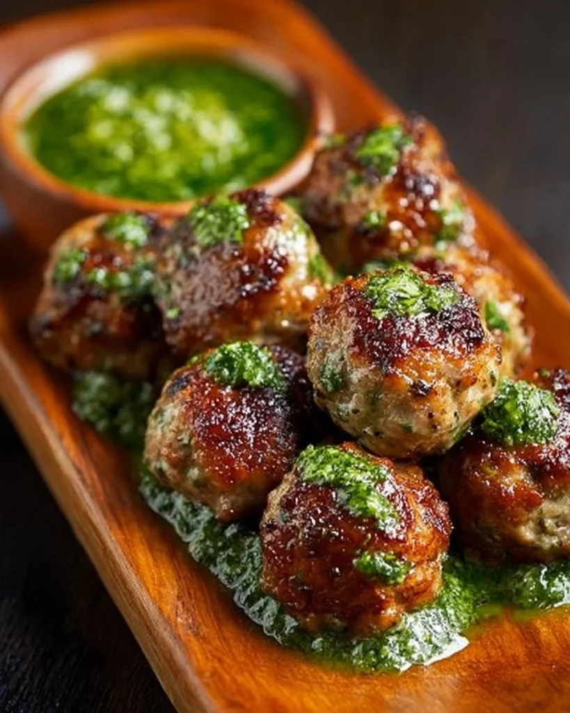 Delicious spicy lamb meatballs paired with green goddess dip