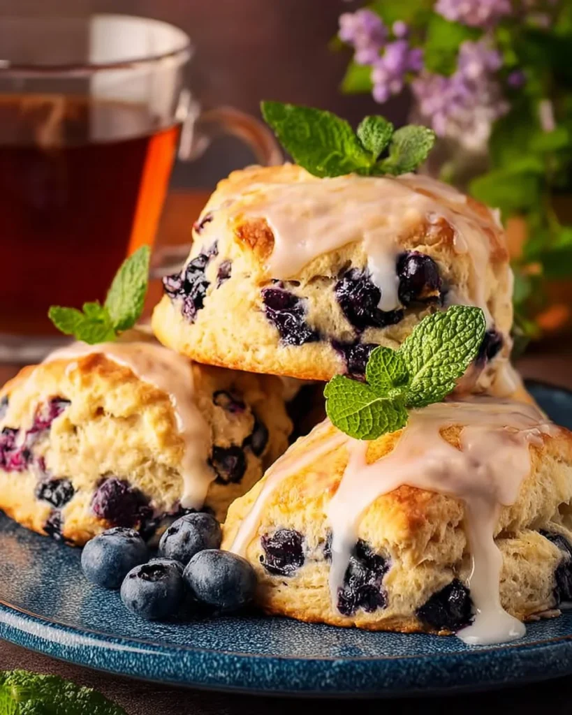 Fluffy blueberry scones with a hint of lemon served on a plate