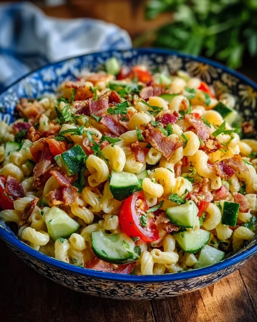 Fresh and flavorful pasta salad with colorful vegetables and dressing