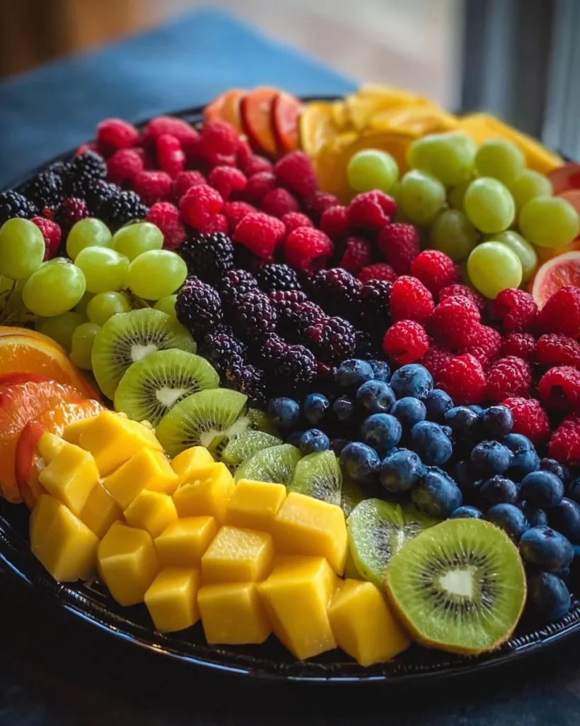 Colorful fresh fruit platter with assorted seasonal fruits