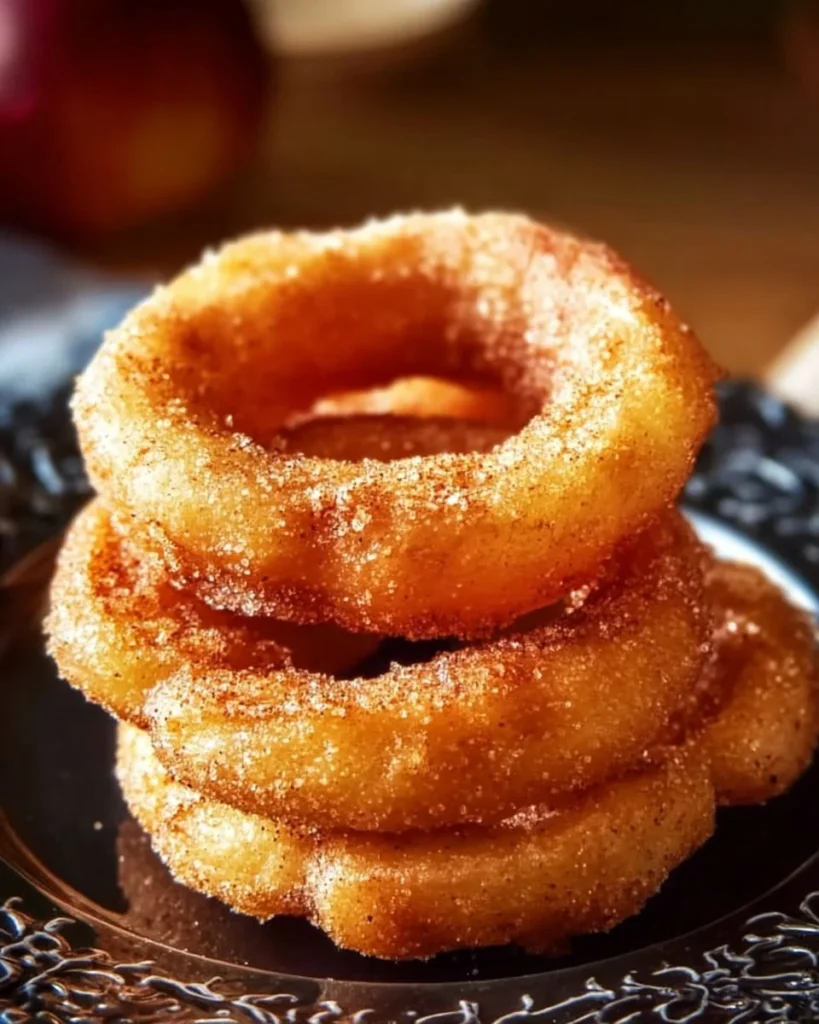Fried Cinnamon Apple Rings served with a side of caramel sauce