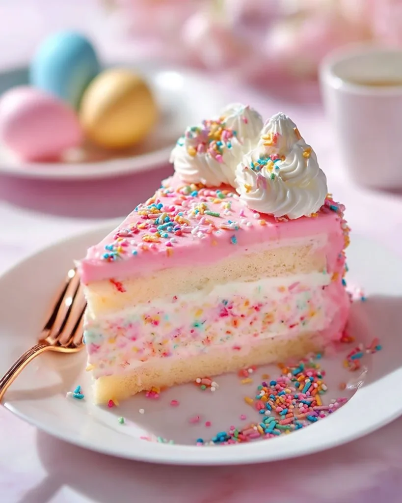 Frosted Animal Cookie Cheesecake topped with colorful animal cookies