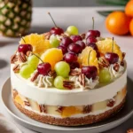 Delicious Fruit Salad Cheesecake topped with fresh fruits for a refreshing dessert