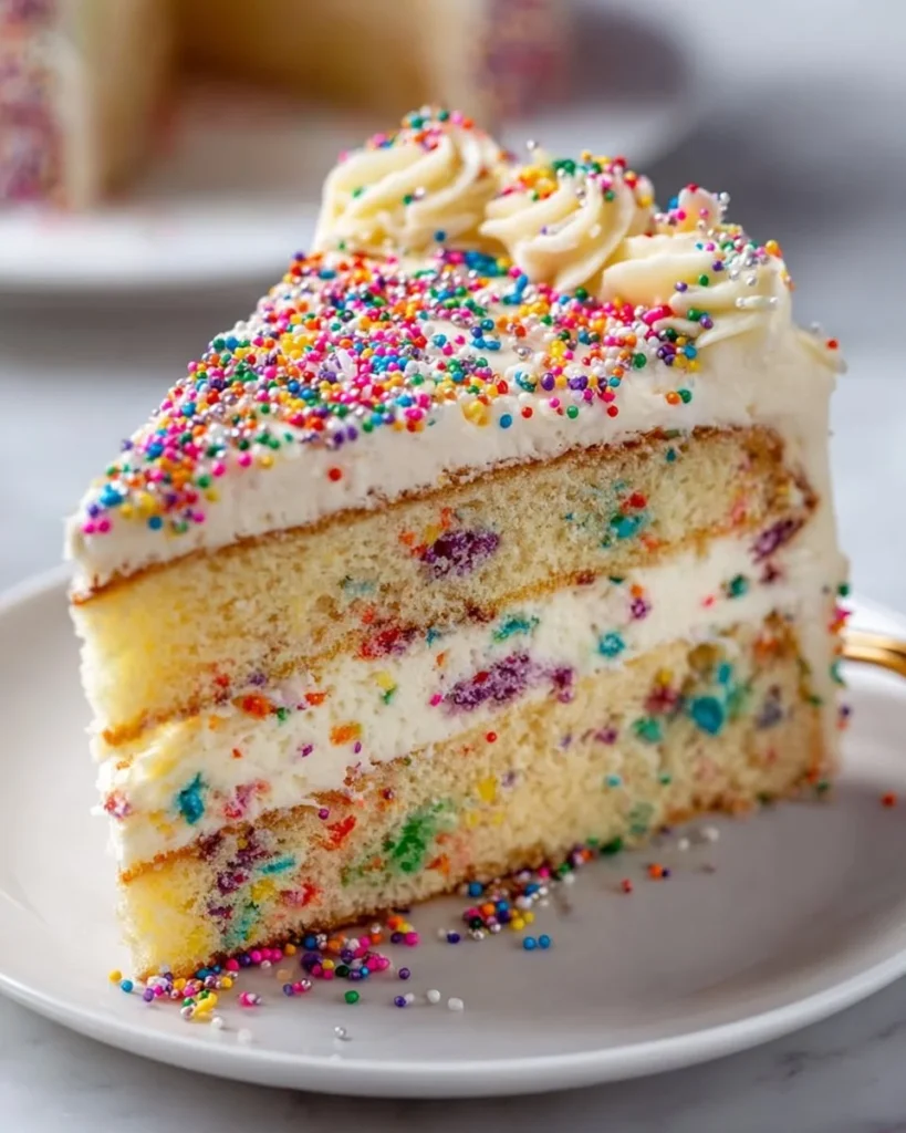 Delicious Funfetti Cheesecake Cake with colorful sprinkles