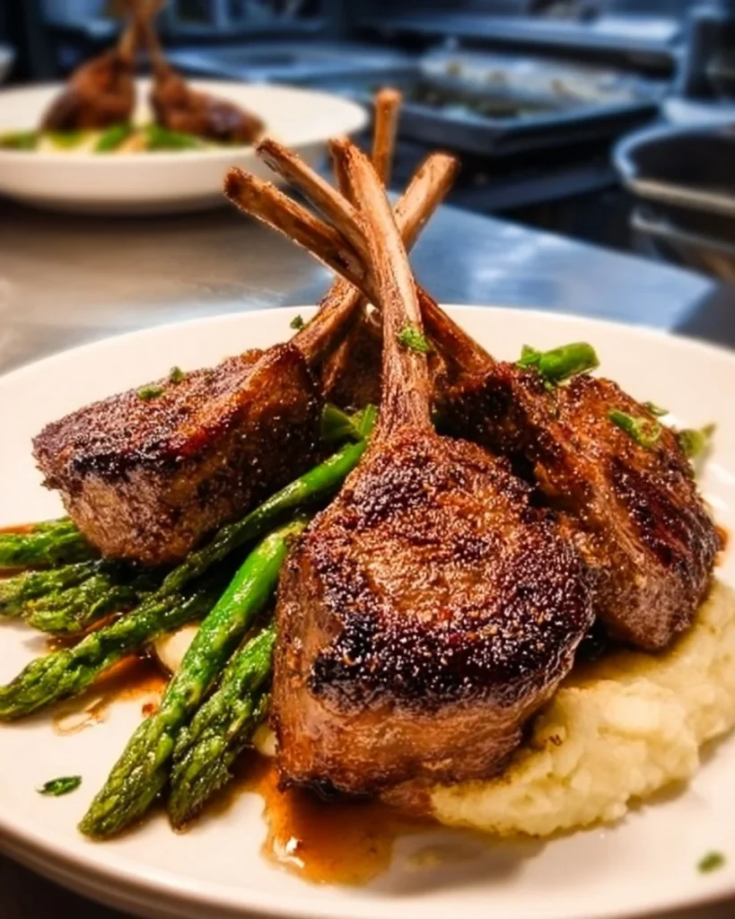 Delicious garlic and rosemary lamb chops plated with herbs