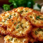 Garlic Bread Ritz Crackers served on a wooden board with herbs.