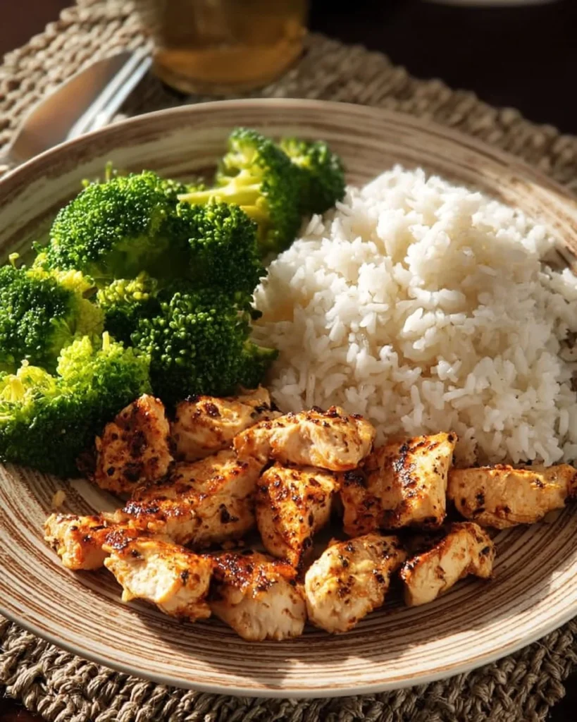 Delicious Garlic Butter Chicken served with rice and broccoli on a plate
