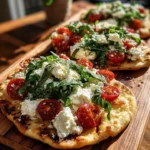 Garlic Feta Cherry Tomato Pita Flatbread ready to serve