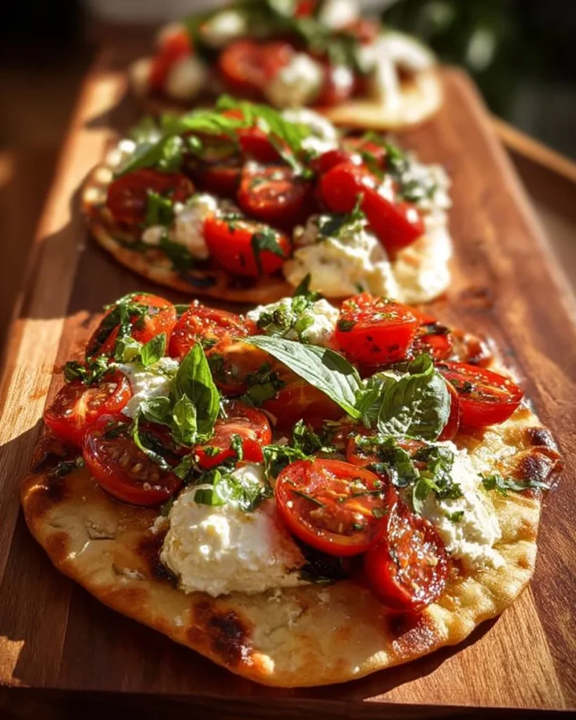Garlic Feta Pita Flatbread topped with fresh herbs and garlic
