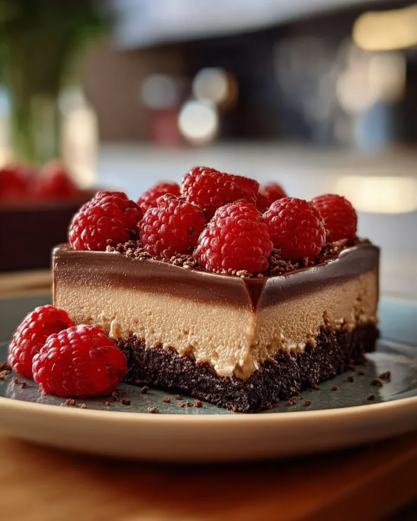 Rich German Chocolate Cheesecake topped with coconut and pecan frosting