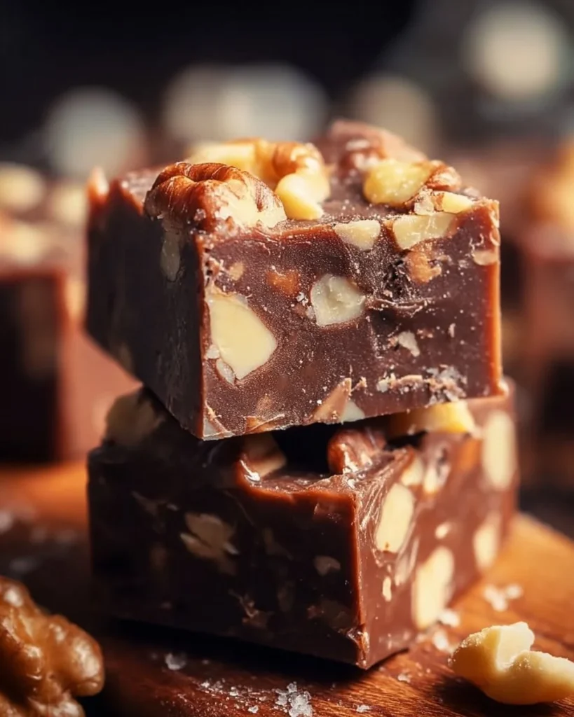 Delicious homemade German chocolate fudge on a decorative plate
