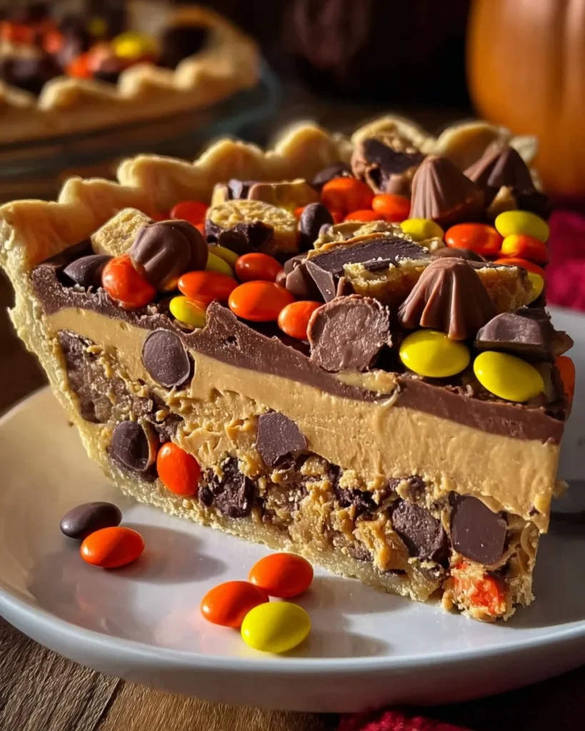Giant Reese's Peanut Butter Cup Pie with chocolate and peanut butter filling